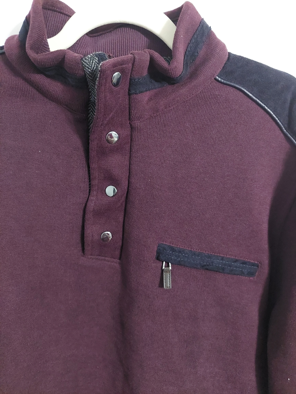 Johnston & Murphy Plum Henley with Gray Herringbone Trim